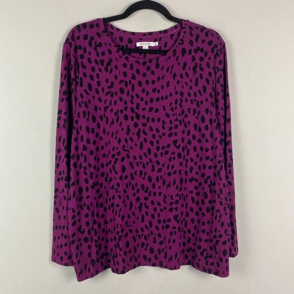 Chicos Touch of Cool Dot Layering Tee T Shirt SIze 3 US XL Purple Black - Picture 1 of 10